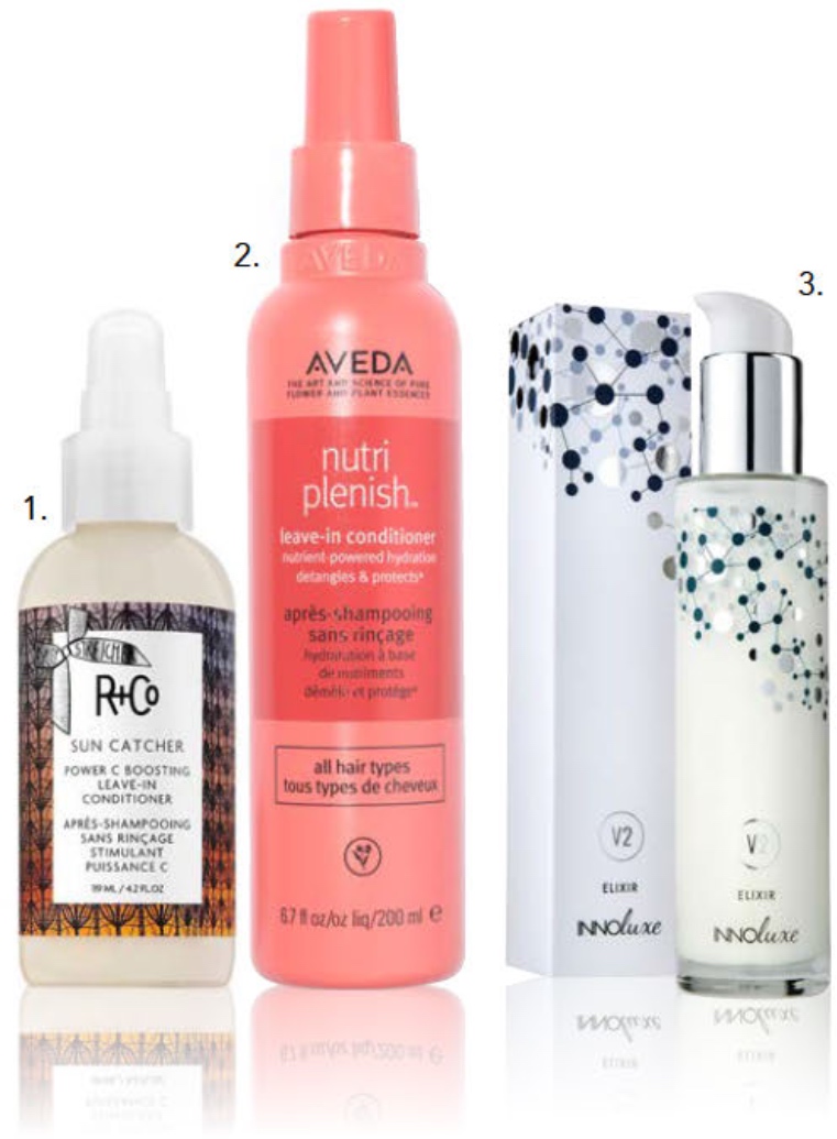 Cut back on colour 1. R+CO Sun Catcher Vitamin C Leave In Conditioner 119 ml, $49, 2. Aveda Nutriplenish Leave-In Conditioner 200 ml, $53, 3. INNOluxe V2 Elixir 100 ml, $69