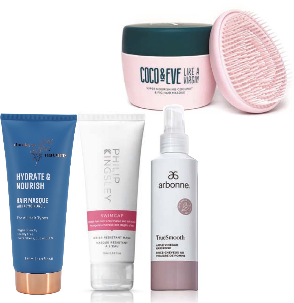 WE LOVE 1. Coco & Eve Like a Virgin Hair Masque $57.90 2. Thanks To Nature Hydrate & Nourish Masque 350ml, $20, 3. Philip Kingsley Swimcap Water Resistant Mask 75ml, $42, 4. Arbonne TrueSmooth Apple Vinegar Hair Rinse, $37.