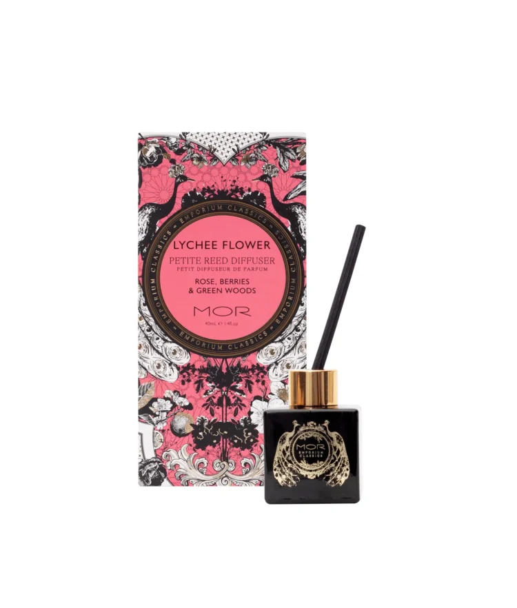 MOR Lychee Flower Petite Reed Diffuser in Rose, Berry and Green Woods