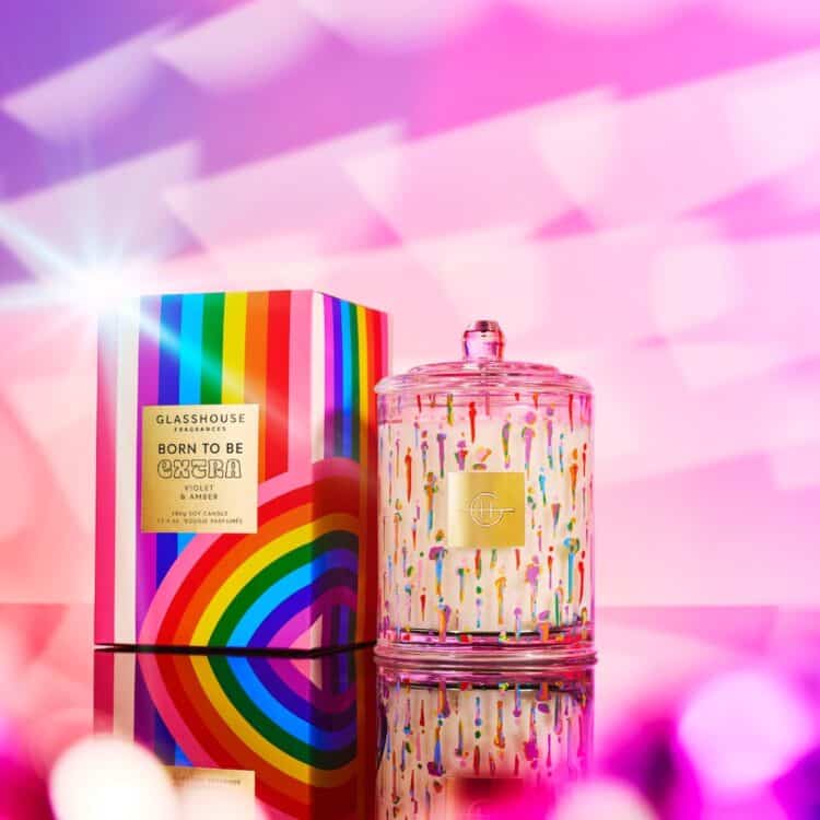 Glasshouse Fragrances Born To Be Extra Violet & Amber Scented Candle, $64.95